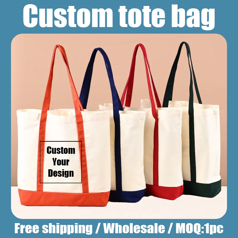 50 Pcs Bulk Custom Canvas Tote Bags Personalized Logo Christmas Halloween Holiday Gift Bag Reusable Party Favor Shopping Tote