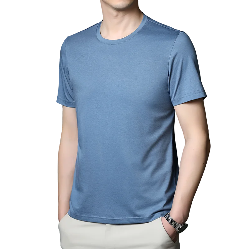 Top Quality Men's Mulberry Silk Tops Summer Casual Breathable Lyocell Tee Shirts Male Smooth Silk Cotton T-shirt  Short Sleeved