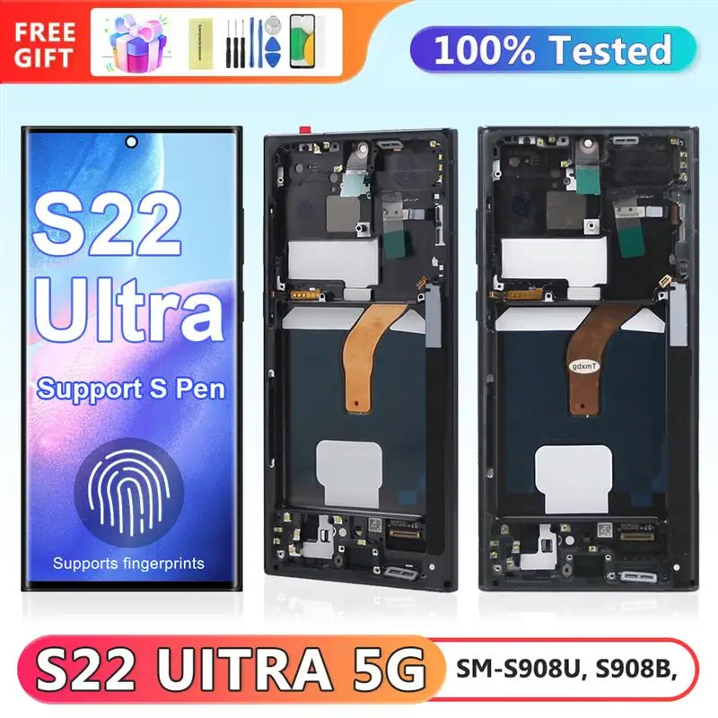 ใหม่! AMOLED S22 Ultraหน้าจอสําหรับSamsung Galaxy S22 Ultra 5G S908B SM-S908B/DSจอแสดงผลLcdดิจิตอลหน้าจอสัมผัสอะไหล่