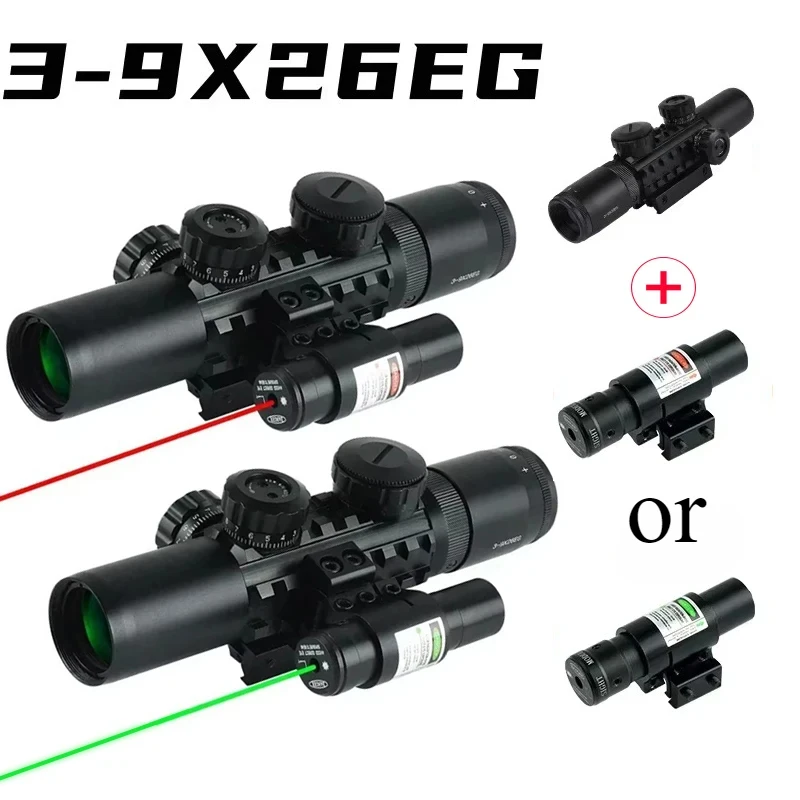 Outdoors Tactical Combo Hunting 3-9X26EG  Crossbow Red/Green Adjustable Optic Riflescope Fit 20mm Rail Accessory Mount