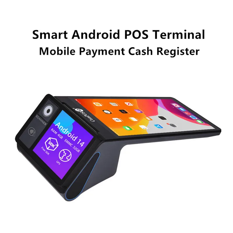 Sales Point Android 14 POS Terminal Dual Screen Mobile Payment Cash Register 4G WIFI NFC Camera Scanner 58/80mm Thermal Printer