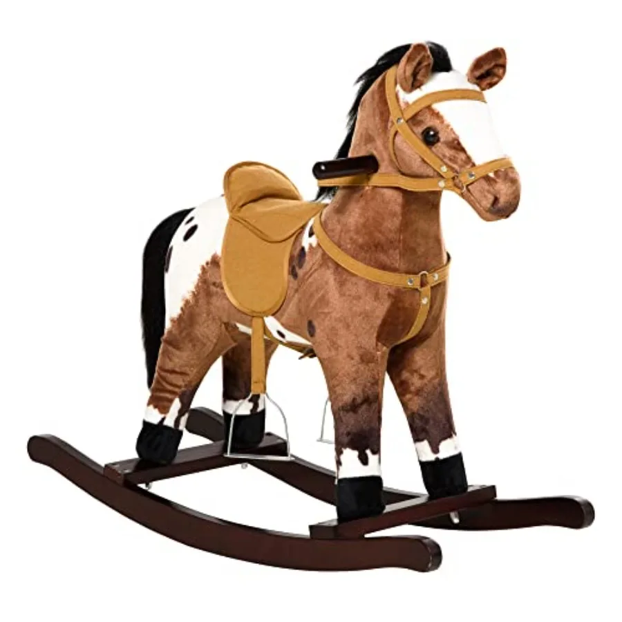 

Metal Plush Ride-On Rocking Horse Chair Toy with Realistic Sounds - Dark Brown/White