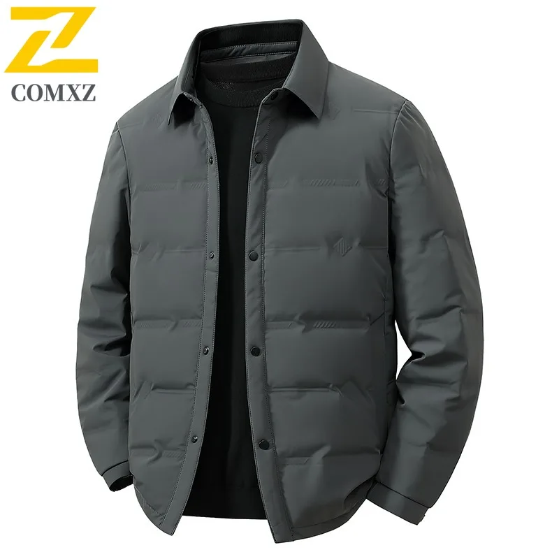 COMXZ Men Down Jacket Turndown Collar Commuting Office Warm Lightweight Parka Fashion Travel Cold Protection Winter Garment