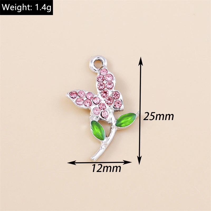 10 Stück Niedliche Kristall-Metall-Anhänger in Form von Baumblättern und Blumen für Schmuckherstellung, Ohrringe, Halsketten, Armbänder, DIY-Bastelzubehör – Detail 10