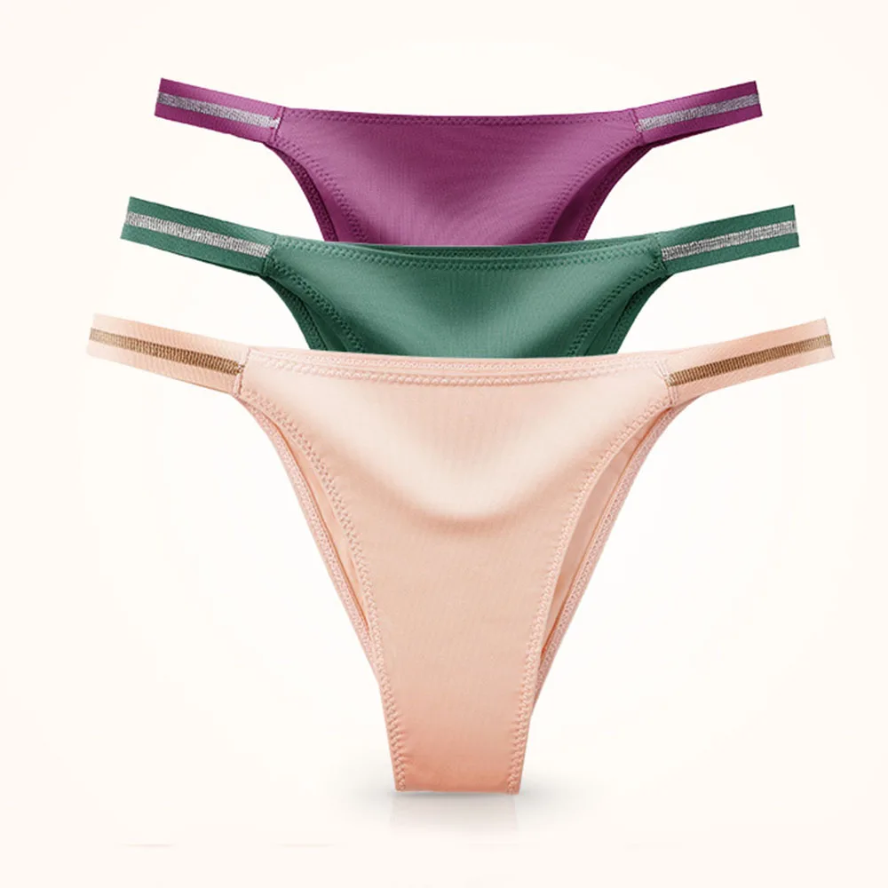 

Comfort Underwear Breathable Low Waist Seamless Briefs Ice Silk Shiny Belt Sexy T-Back G-string Women Panties Ice Silk Thong