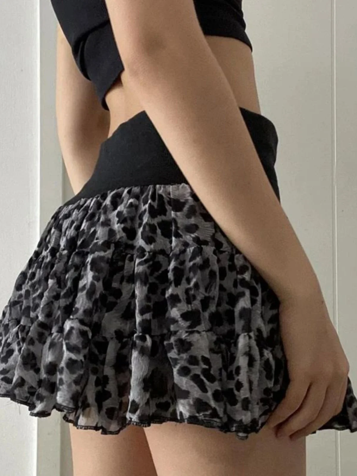 

Low Waist Leopard Print Patchwork Skirt Street Sle ort A-Line Skirt for Young Women Summer Season Regular Thin
