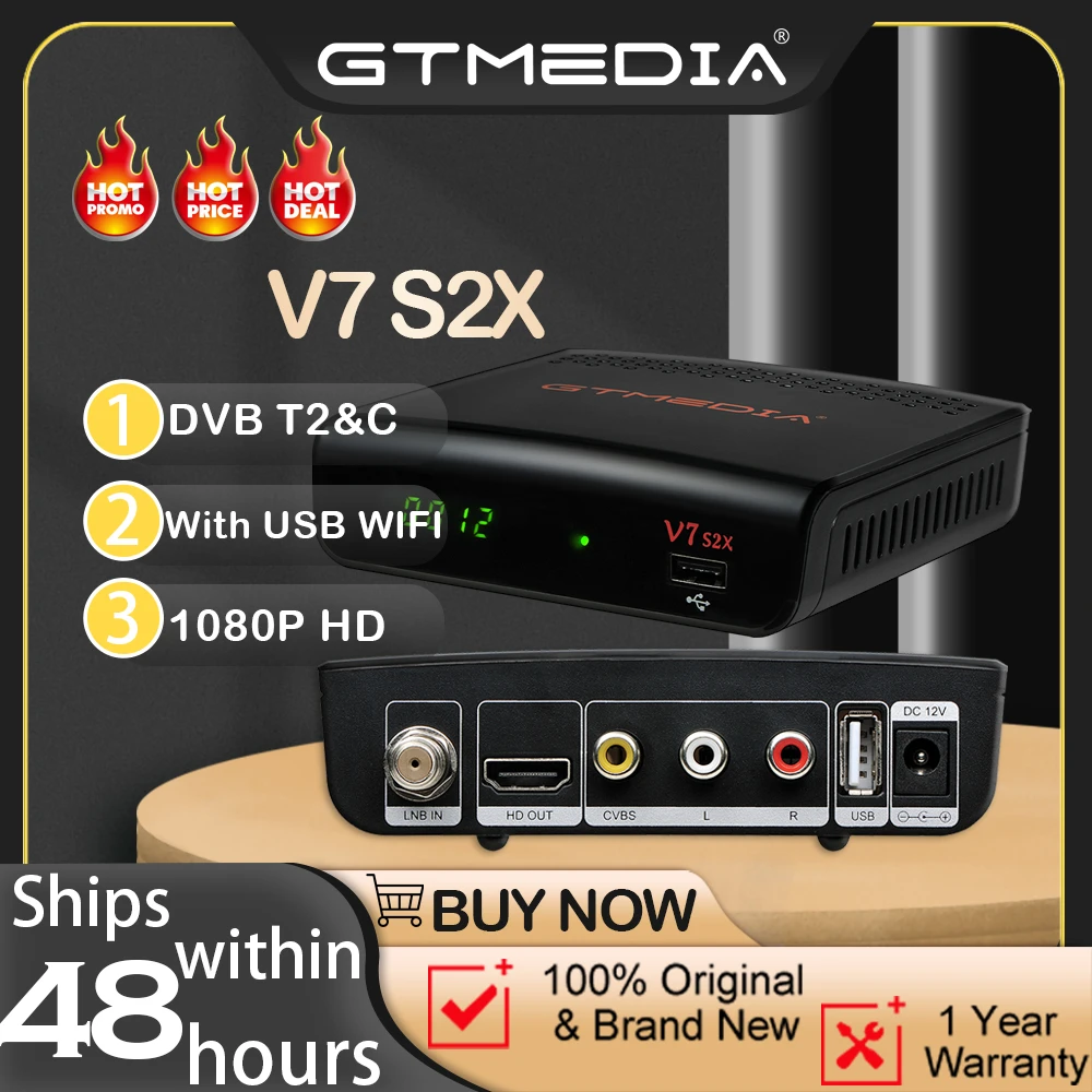 Receptor de satélite GTMEDIA V7S2X DVB-S/S2/S2X de 550MHz, doble núcleo, 64MB de memoria flash, 512M de RAM, compatible con decodificación 1080P, Cccam, Newcam, BISS, etc.