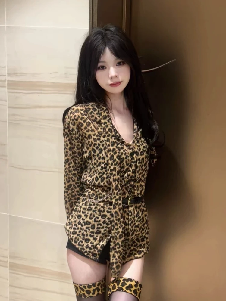 Leopard Shirt Women Slim Fit Sexy Korean Style Design Y2k Spring Vintage All-match Breathable Fashion Females Streetwear Chic - Image 3