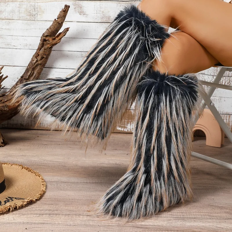 

Women Flats Boots for Children Winter Warmth Thickness Anti Slip Shibuya Hairy Boots Mid Length Personalized Fashion Boots 2025