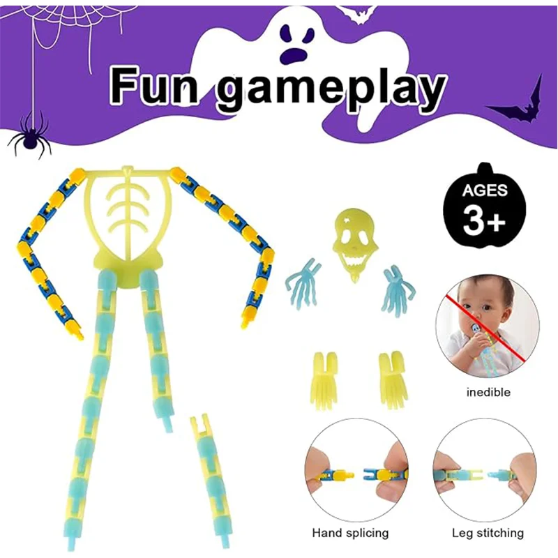 Fidgets Sensory Toys Halloween Autism Stress Relief Transformable Chain Skeleton Fluorescent Autism Stress Relief Toys For Kids