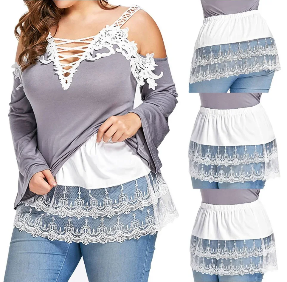 Women's Skirts Extend Lace Trim Extender Underskirt Detachable Layering Mini Skirt Fake Shirt Blouse Tail Hem Seven Sizes