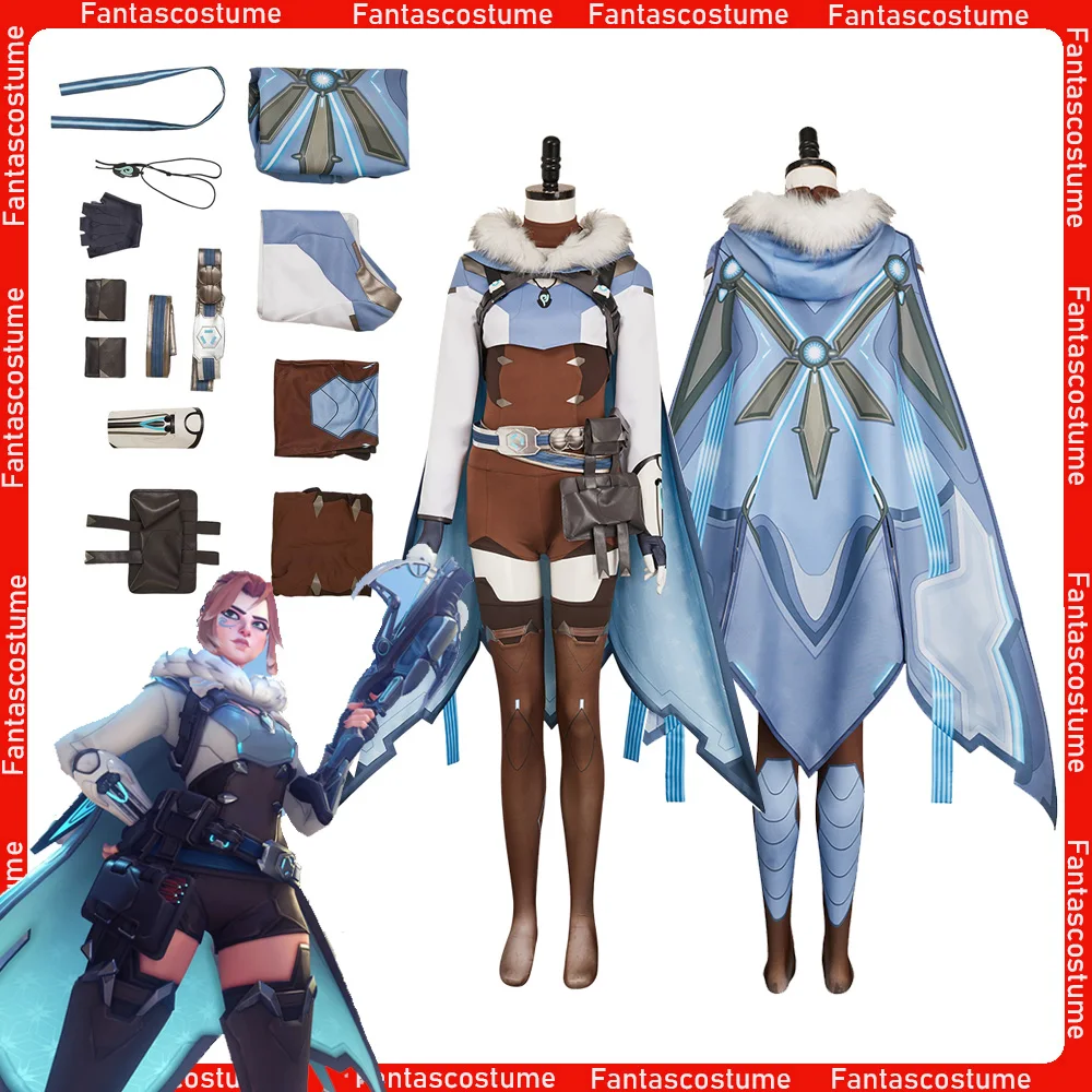 

Cosplay Freya Costume Game OW Roleplay Adult Women Jumpsuit Cloak Gloves Belt Necklace Outfits Halloween Carnival Disguise Suit