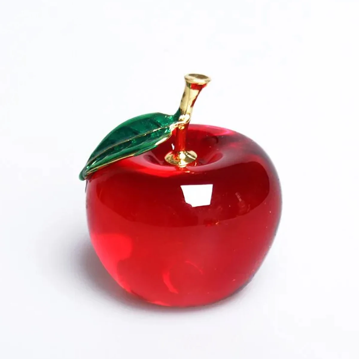 

Crystal Apple 50 mm Minimalist Tabletop Decorative Ornament, Red, Gold-Green Leaf & Leaf Colors, Gift Box Packaging, 30