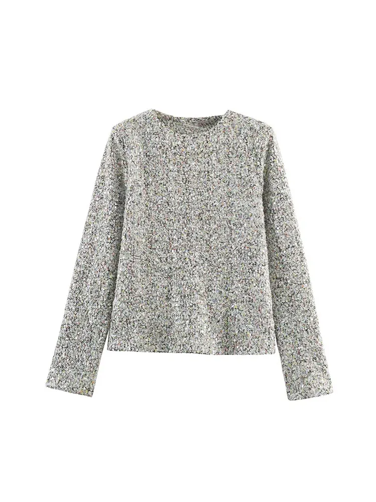 NLZGMSJ Funkelnde Pailletten Frauen Sets 2023 Herbst Oansatz Langarm T-shirts Crop Top Mini Rock Anzüge 2 stück Set Y2K