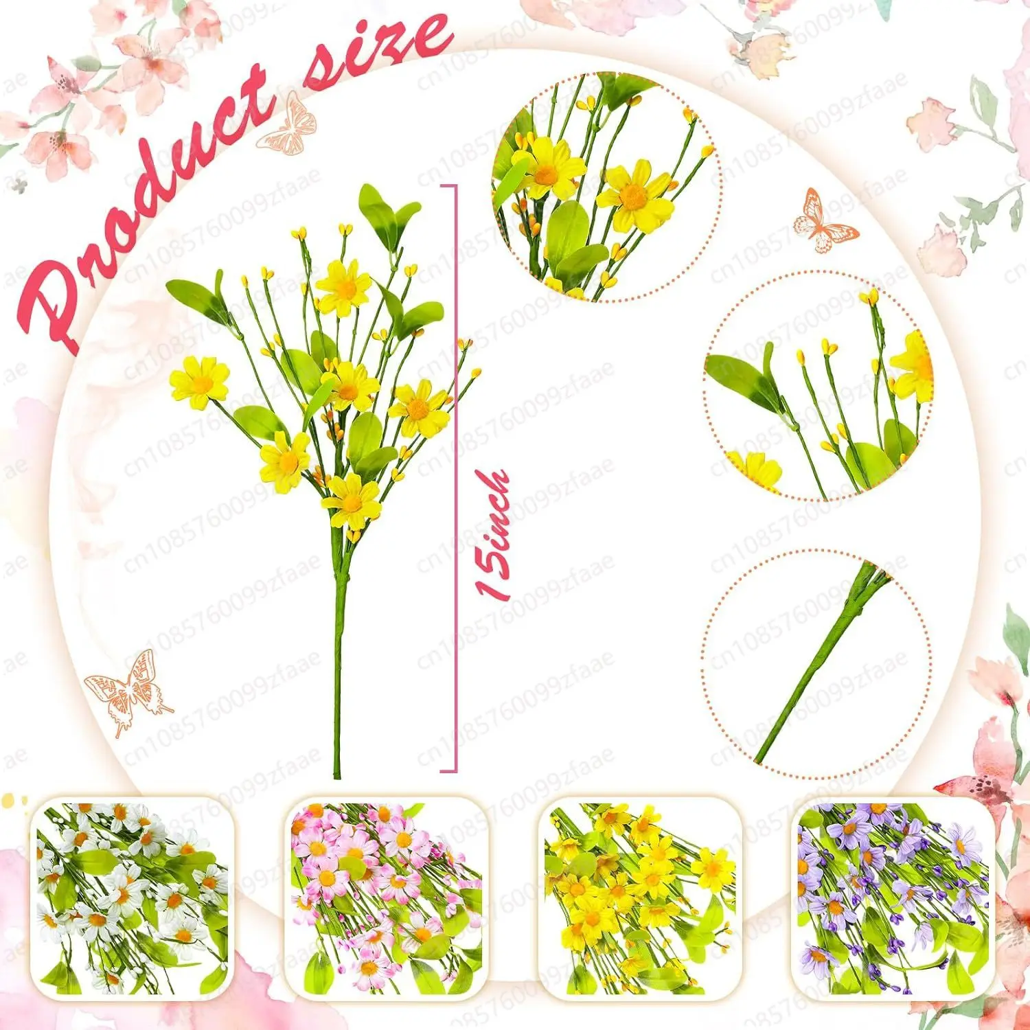 Spring artificial artificial green plants, small daisies, fake flowers, wildflower cuttings, Easter berries, stems, green leaves
