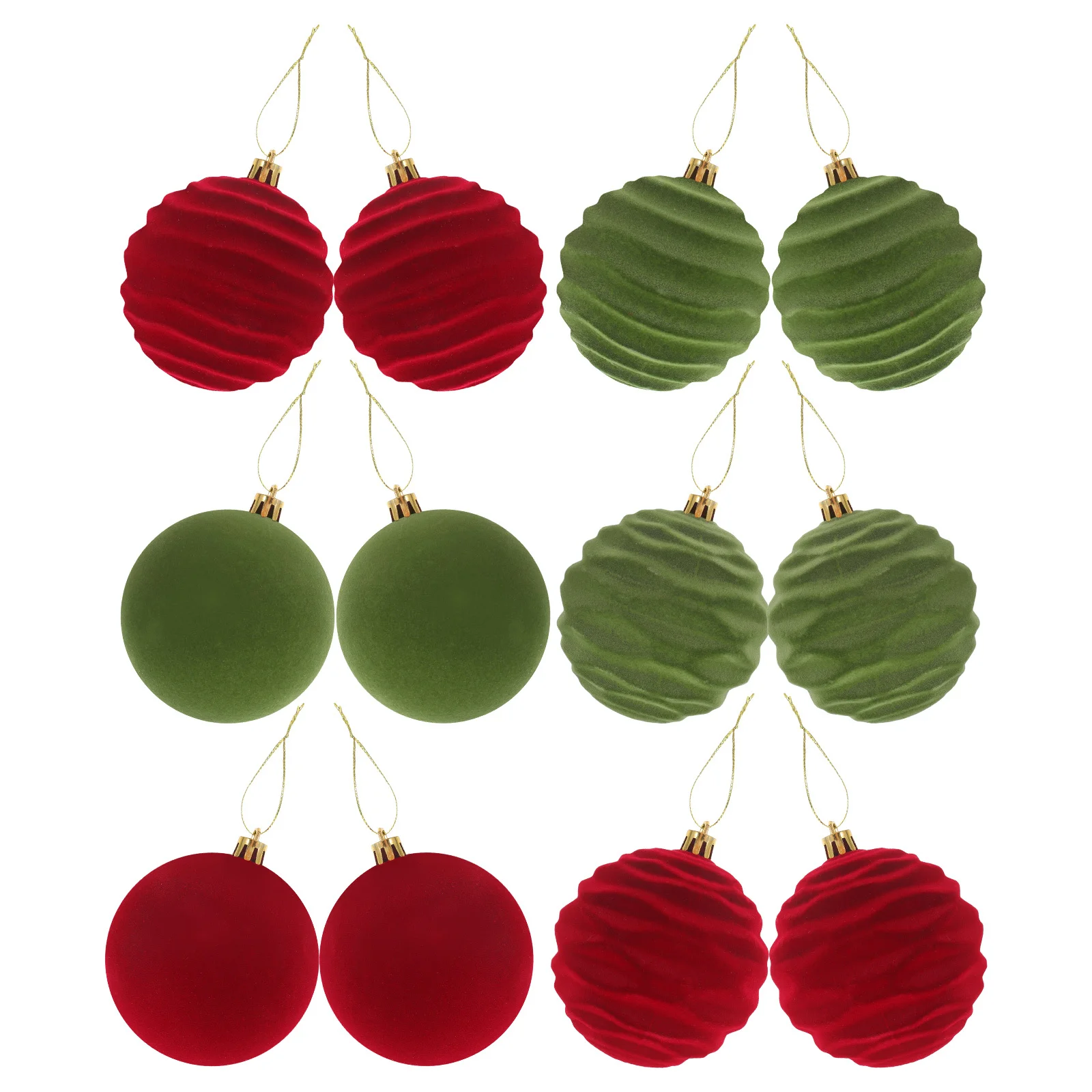 

12Pcs Christmas Ornaments Set 8Cm Flocked Red Green Baubles for Tree Holiday Decoration Vintage Style Hanging Xmas Balls Festive