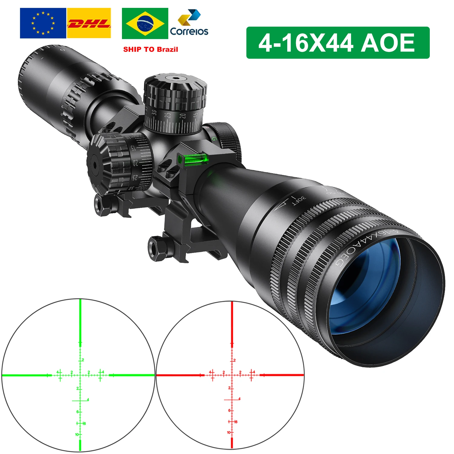 Mira telescópica táctica 4-16x44 AOE iluminación rojo verde para caza airsoft