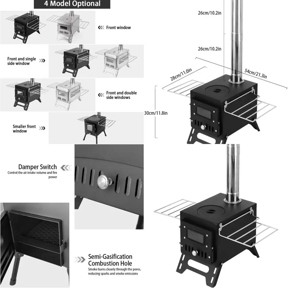 موقد خيمة ساخن، موقد حرق الأخشاب، موقد خشبي محمول للتخييم للخيمة، موقد خيمة للتدفئة والطهي، موقد للتخييم في الهواء الطلق #1