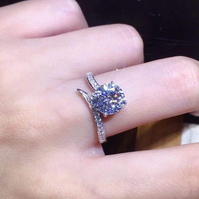 3 Carat Hearts Eight Arrows Plated PT950 Moissanite Full Diamond Open Ring for Women