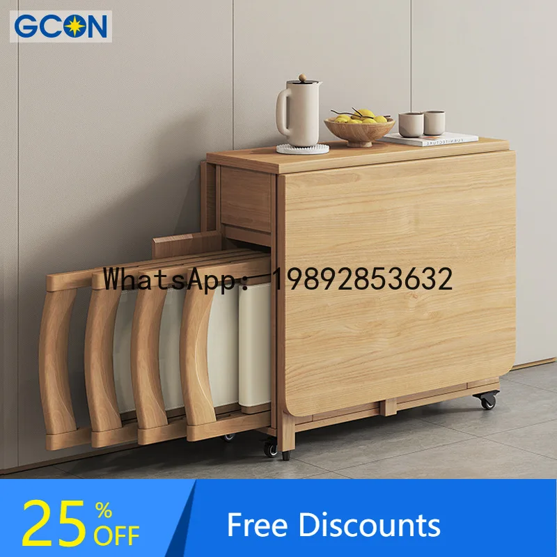 XL Solid Wood Folding Dining Table and Chairs Set for Home Use, Small Apartment, Multifunctional and Movable Dining Table