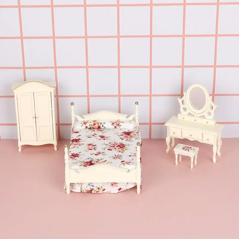 

1 Set 1:12 Dollhouse Miniature European Bedroom Model Furniture Accessories For Doll House Decor Kids Pretend Play Toys Gift