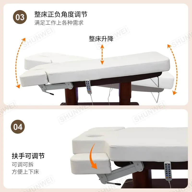 Multifunctional Adjustable Electric Beauty Bed for Eyelash Extensions Microblading Tattoo with Integrated Lamp and Massage
