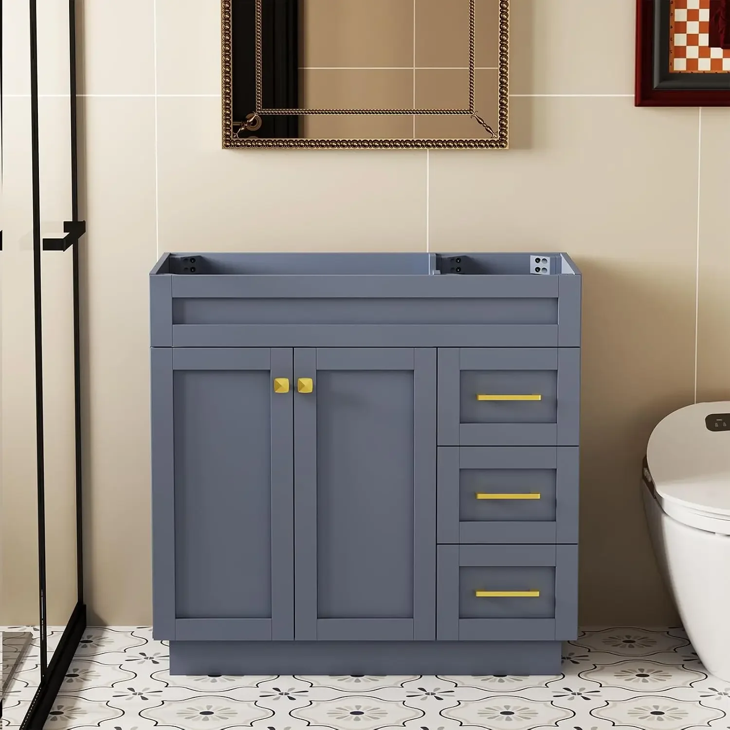 36 Inch Bathroom Vanity Without Sink, Quick-Assembly Bathroom Storage Vanity & Soft-Close 3 Drawers and 2 Doors, Fits Standard V