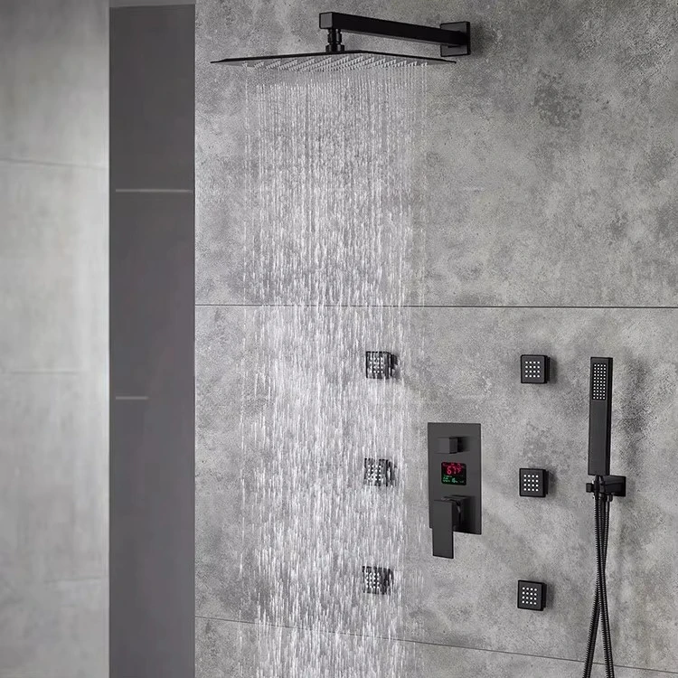Dima Matte Black Shower Faucet Set 3-Way Digital Valve Rain Shower Head Mixer Tap