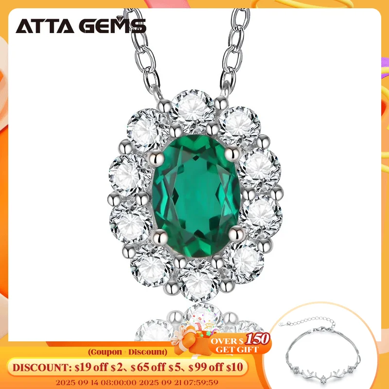 

ATTAGEMS Vintage 100% 925 Sterling Silver 7*5 MM 1CT Emerald Created Moissanite Gemstone Pendant Necklace Fine Jewelry Wholesale