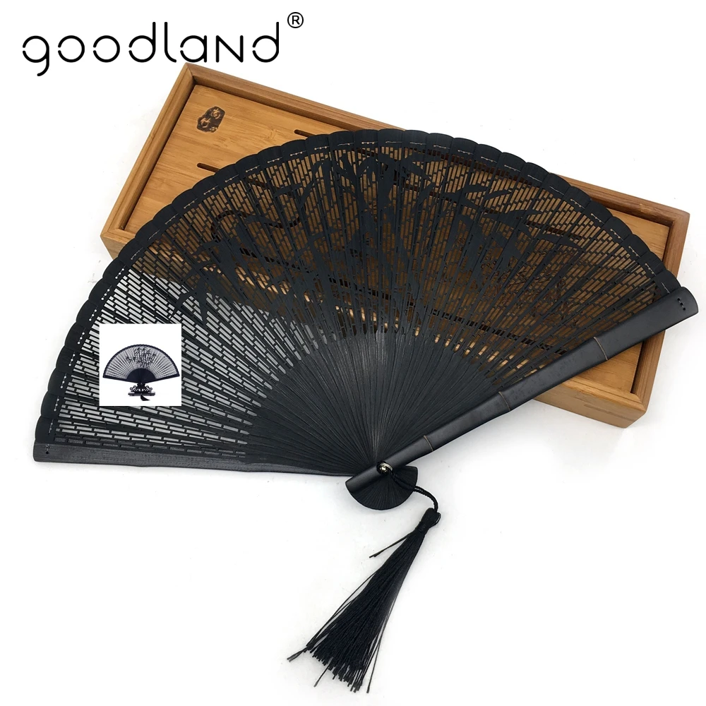 Free Shipping 1pcs High Quality Black Chinese Folk Bamboo Joint Leaf Carved Folding Hand Fan Wedding Gift
