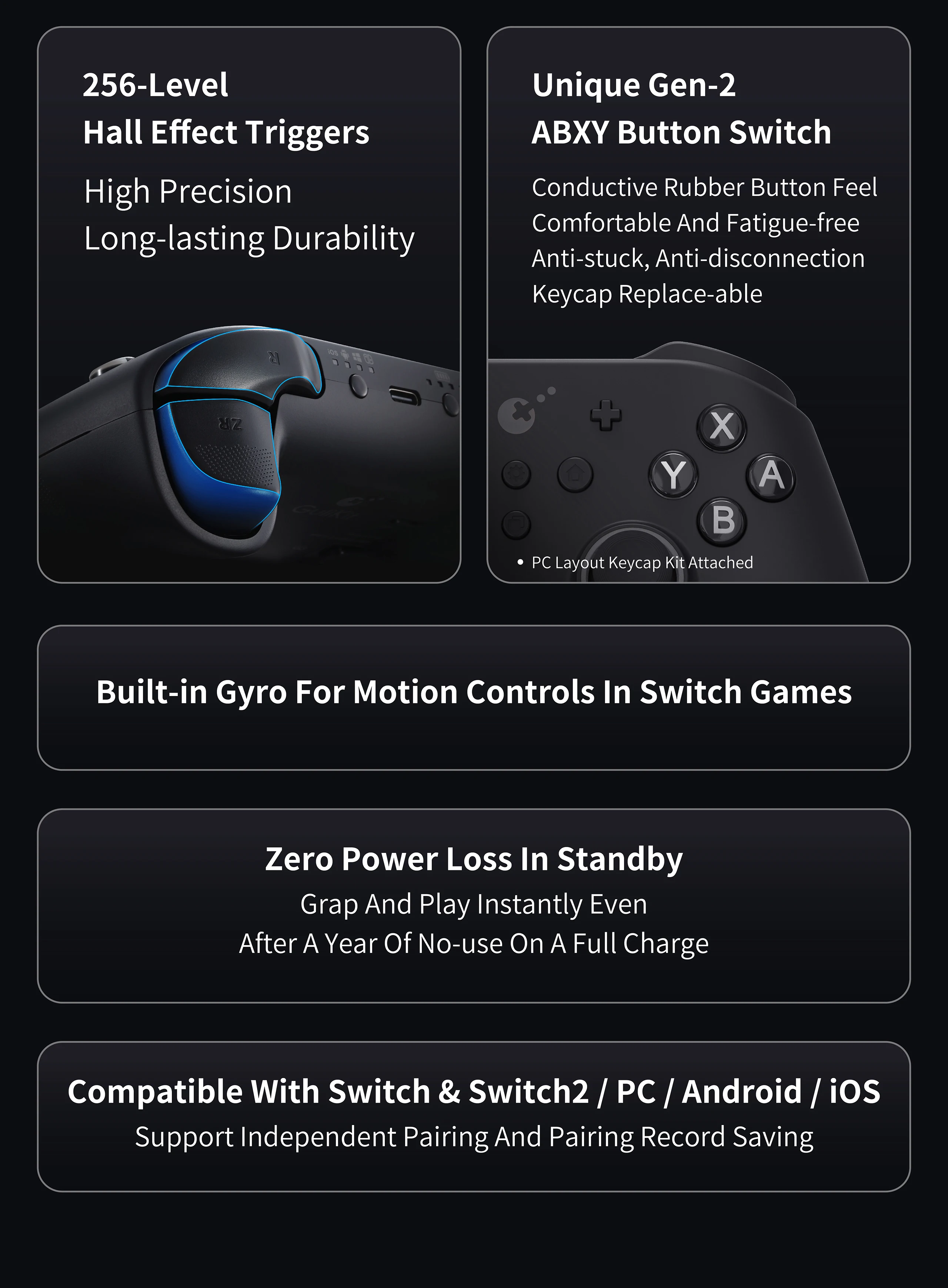 GuliKit TT MAX Wireless Game Controller mit Spannung, verstellbare TMR-Joysticks, Anti-Drift-Gamepad für Switch 1/2 PC Android iOS – Detail 5