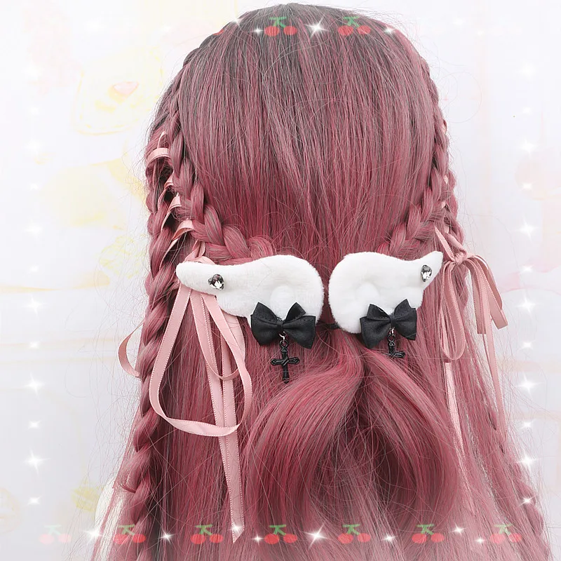 1 пара аксессуаров для волос Y2K для девочек, подвеска в виде креста, бант, декор, заколки для волос, черно-белые милые крутые заколки в форме сердца, заколки для волос со стразами