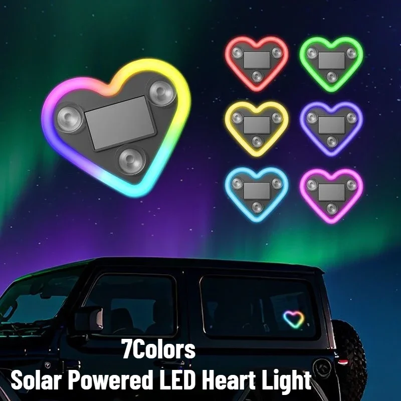 1PCS Car Solar Powered Neon Love Light, Wireless LED Triangle Window Ambient Decor, Color-Changing Mood Lamp