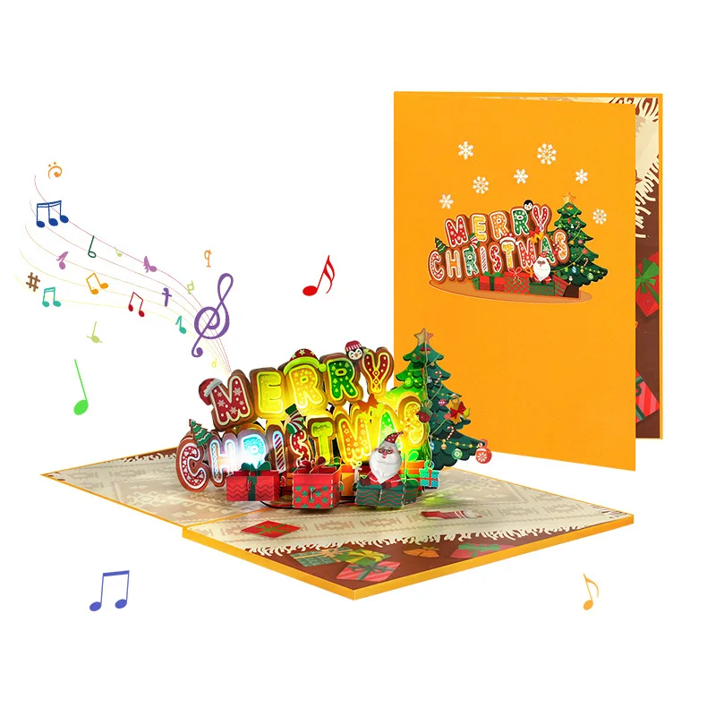 Musical Christmas Card Pop Up 3D Holidays Greeting Cards for Marry Christmas Party Card with Music Light Invitations Gifts Card