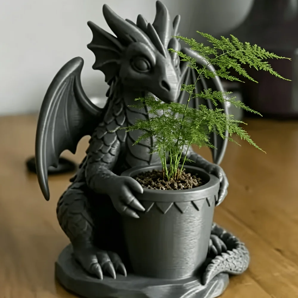 Cute Winged Dragon Sculpture Planter Pot Resin Sitting Dragon Figurine Flower Pot Decorative Succulent Plant Container for Home