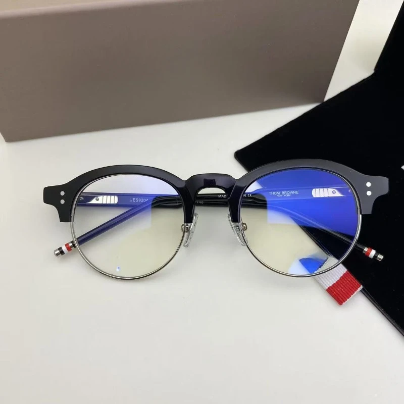 New York Thom Brand Designer Semi Eyeglasses Retro Round Glasses Frame Half-Rim Optical Prescription Sunglasses for Men Women