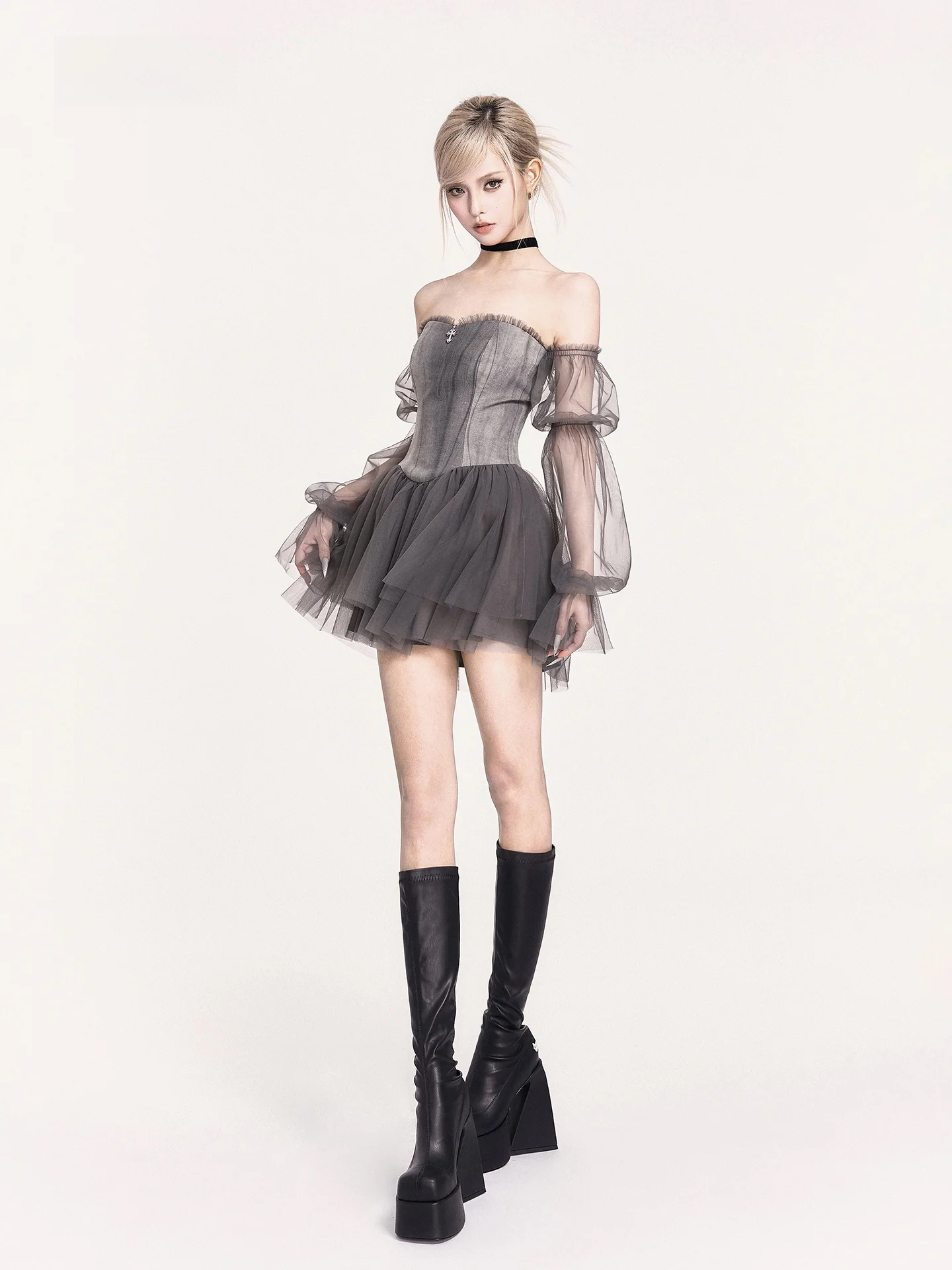 

VO Romantic Aosphere Design Puffy Skirt Dr Waist Cinching Slimming Sle Double Layered A-Line for Vntine's Day And...