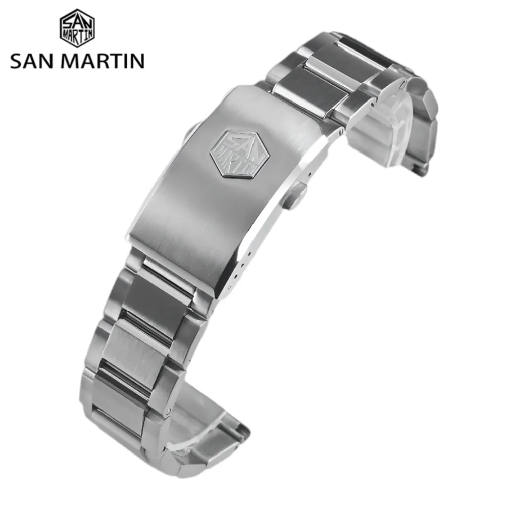 

Ремешки для часов San Martin Oyster 20 мм 22 мм, прямые концы, браслет, твердая нержавеющая сталь 316L, универсальный водонепроницаемый браслет с 3 звеньями BD0007