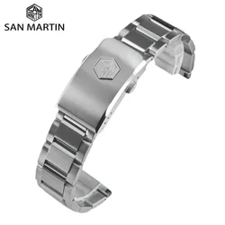 San Martin Watchbands Oyster 20mm 22mm Straigth End Links Bracelet Solid 316L Stainless Steel 3-Link Universal Waterproof BD0007