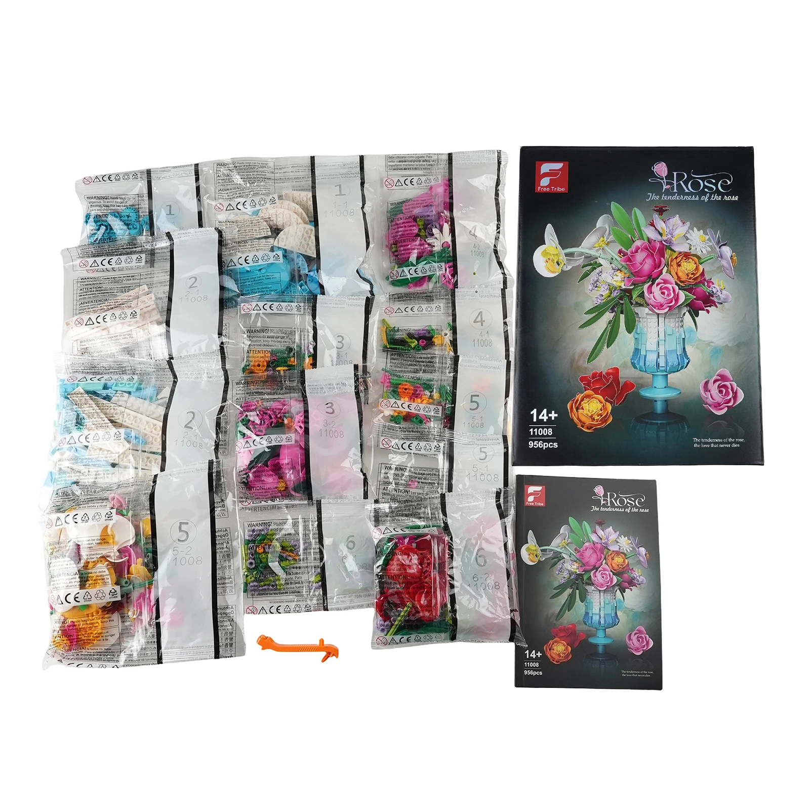 956 قطعة باقة زهور النباتات الأوروبية مع زهرية اللبنات محاكاة الزهور ديكور المنزل لعبة الفتيات هدية الورد الرومانسي