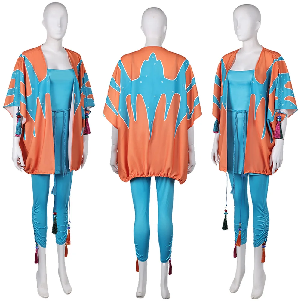 Anni-Frid Synni Lyngstad Women Dress Retro Cosplay Costumen Band Outfits For Adult Halloween Carnival Blue Orange Fantasia Suit