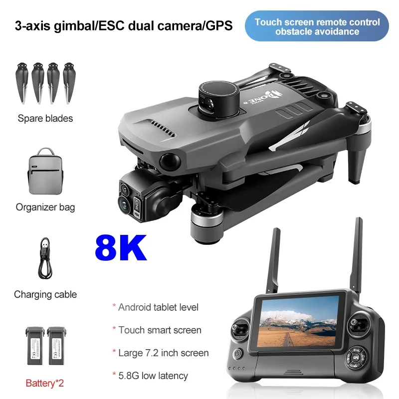 Nieuwe 8K GPS Drone 3-assige gimbal met touchscreen Professionele HD-camera FPV 360 ° Telescopisch obstakelvermijding borstelloos Dron-speelgoed