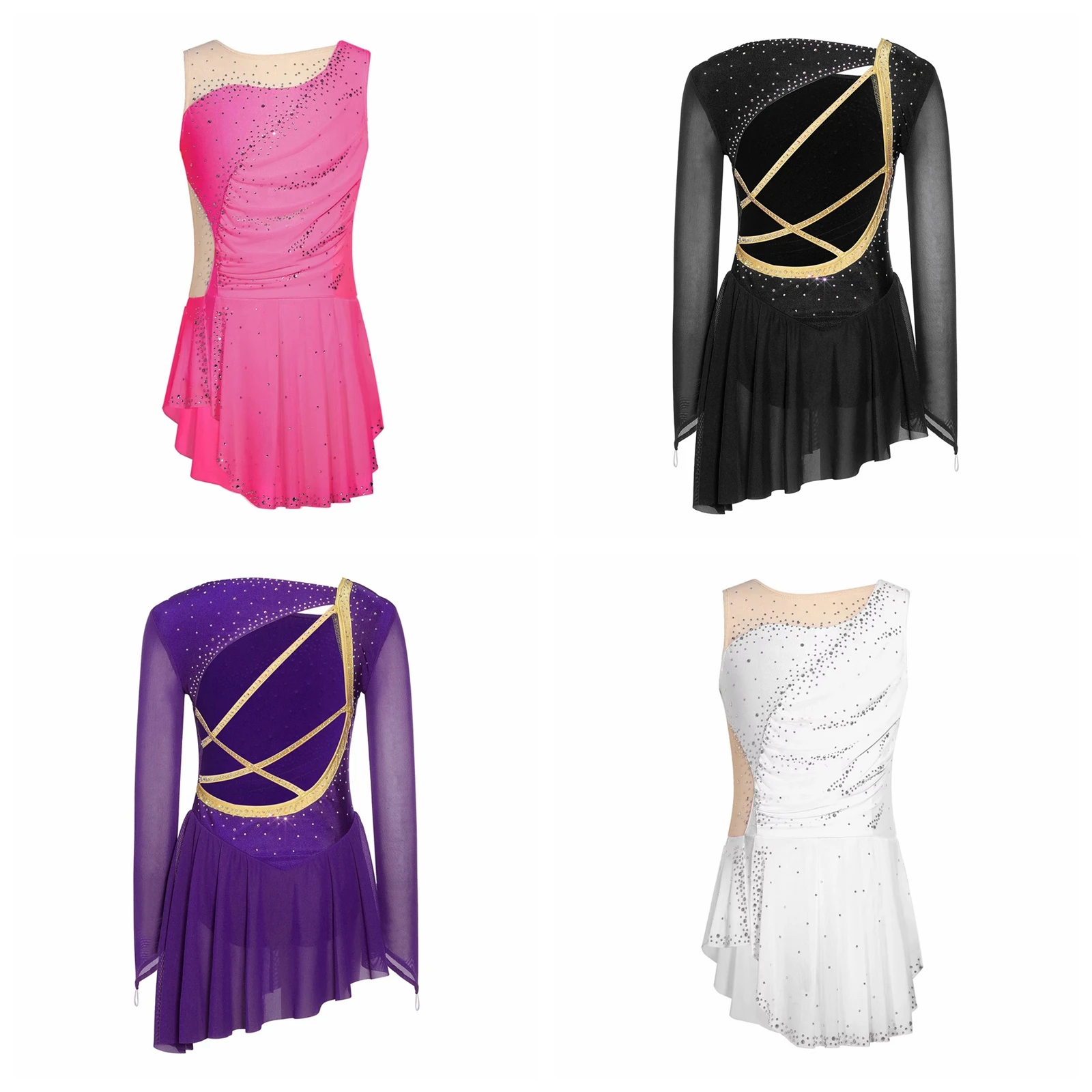 

Kids Figure Skating Dress for Girls Ballet Dress Gymnastics Leotard Children's Sheer Mesh Lyrical Dance Performance Dancewear