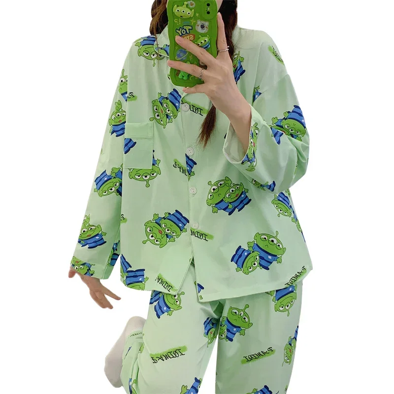 Disney three-eyed boy autumn new pajamas female cartoon cute can be worn outside loungewear comfortable two-piece set