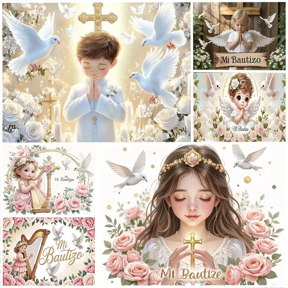 

My Baptism Party Decoration Photography Backdrop Sacrament First Holy Communion Flowers Background God Bless Young Child Gifts
