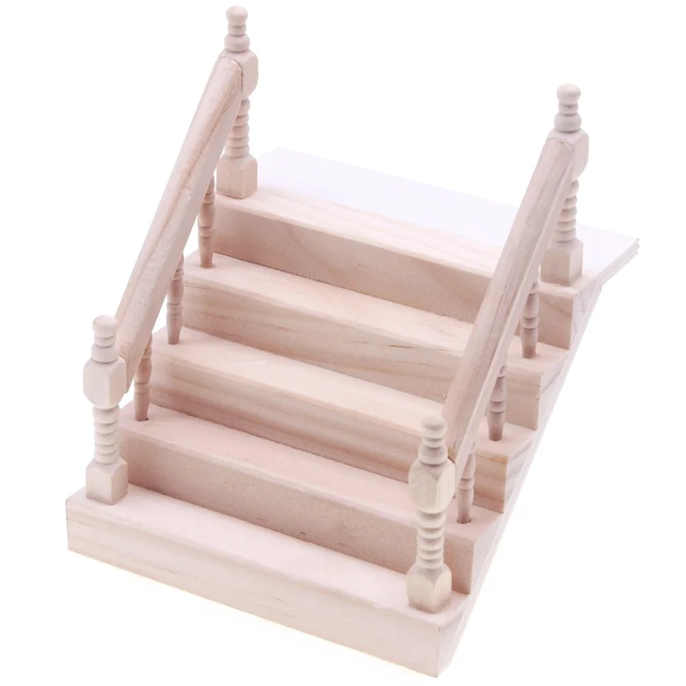 House Mini Wooden Handrail Staircase Miniature Scene Step Furniture Model Tiny Toy