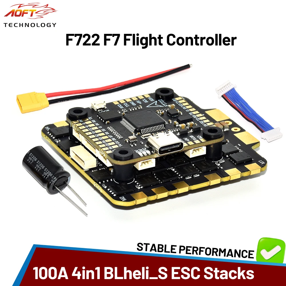 F722 F7 Flight Controller 3-8S Lipo 5V 10V BEC 16MB Blackbox 100A 4in1 BLheli_S ESC Stacks for 13-15inch RC Freestyle Drones