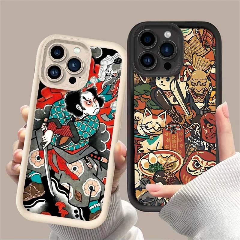 Case For iPhone 16 15 14 13 12 11 Pro Max X XS X S Max XR SE 2020 7 8 Plus iphone16 Matte Ukiyo-e Ghost Samurai Sea Wave Cover