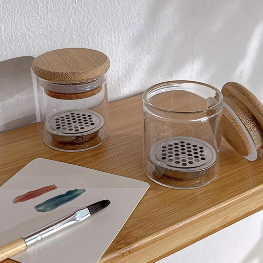 2 unids/set cepillo para decoración de uñas y taza de lavado filtro de malla de acero inoxidable botella de pluma de lavado fácil limpieza brillo polvo cepillo acrílico limpiador