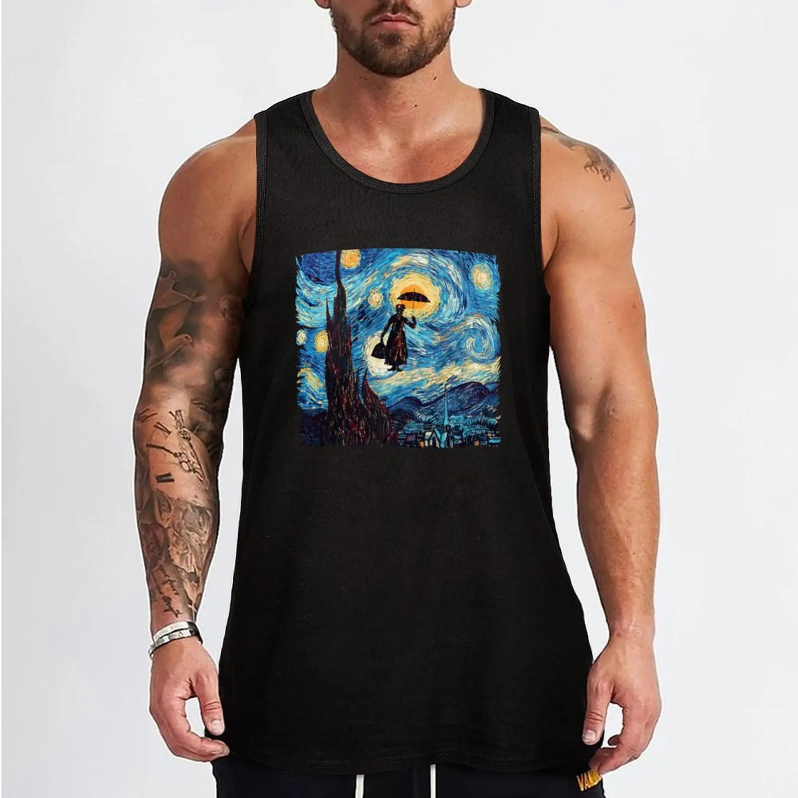 The Flying Lady with an Umbrella Oil Painting Tank Top men clothes sleeveless man shirts